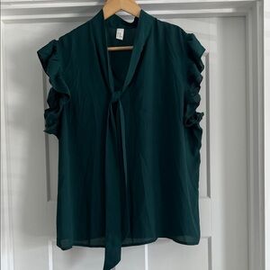 Chic Teal Ruffle Sleeve Blouse